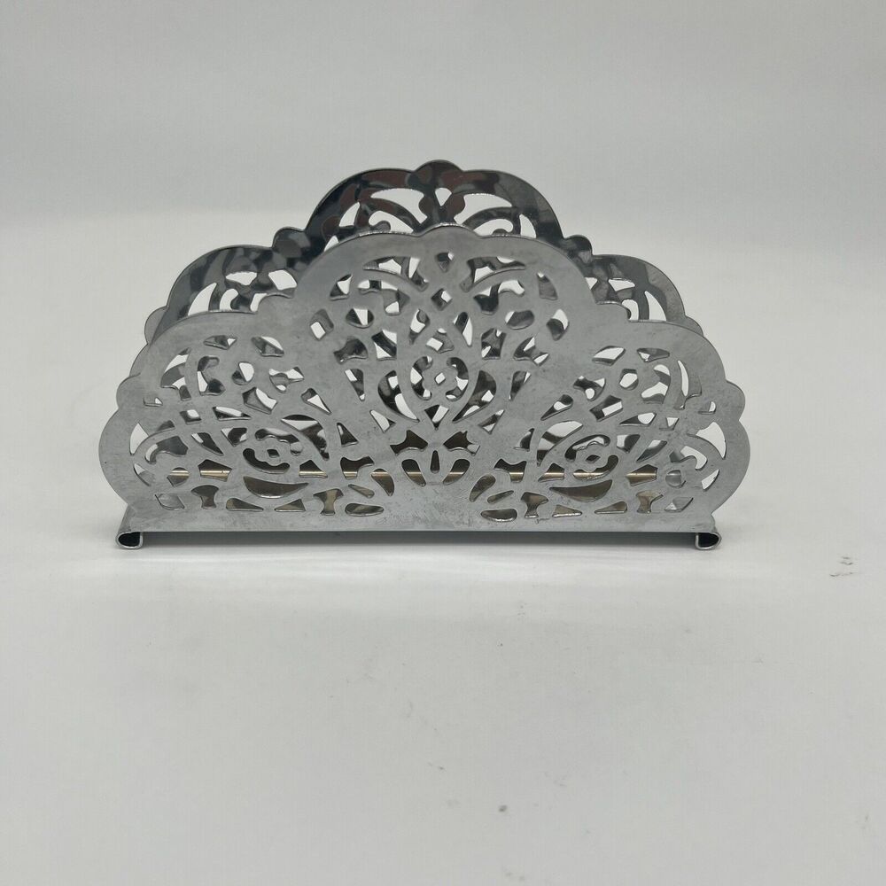 Vintage Irvin Ware USA Retro Silver Chrome Filigree Napkin / Letter Mail Holder